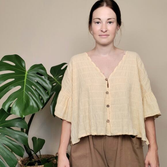 Free People Tops - Upcycled Free People Cream Striped Textured Oversized Buttondown Shirt Womens XS